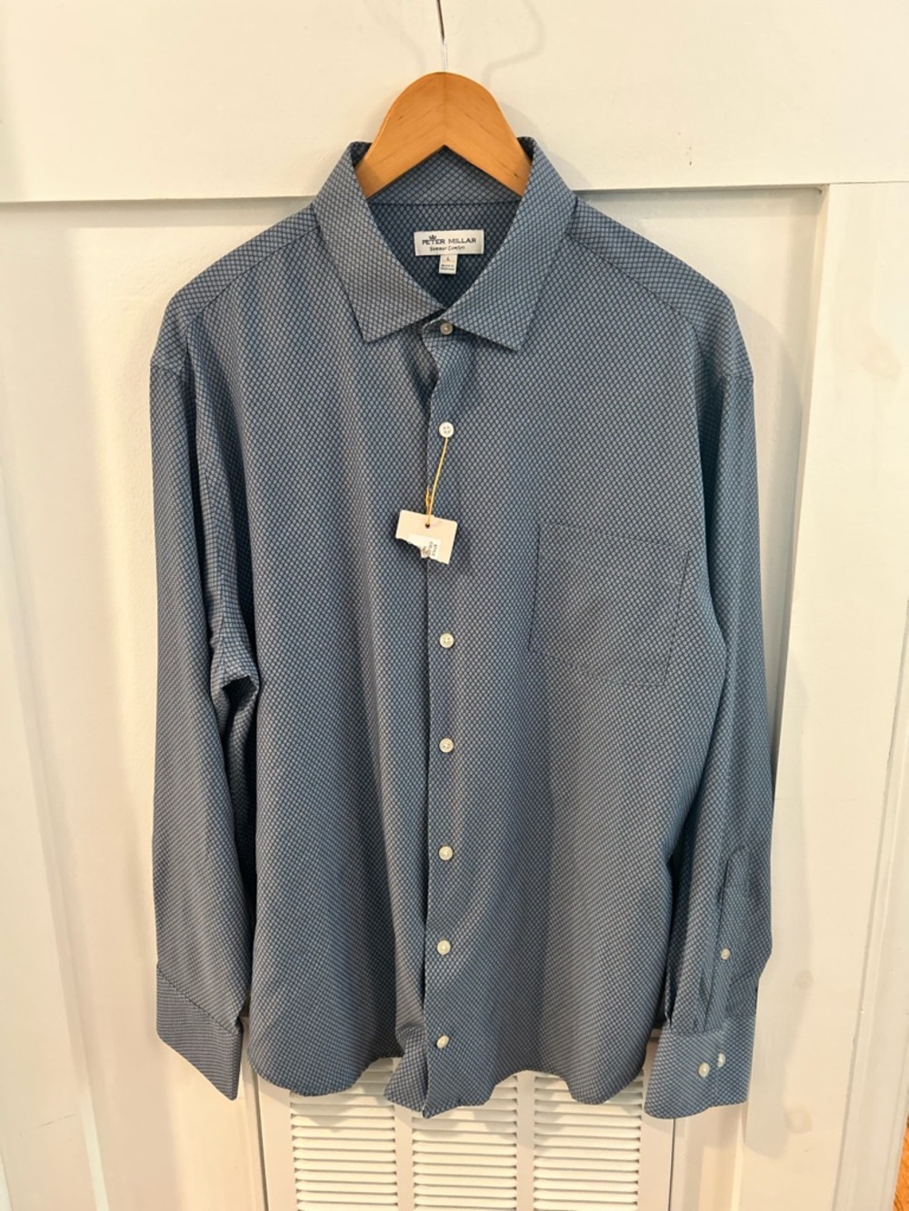 Peter Millar Blue geometric Micro-Pattern Dress Shirt - Men's